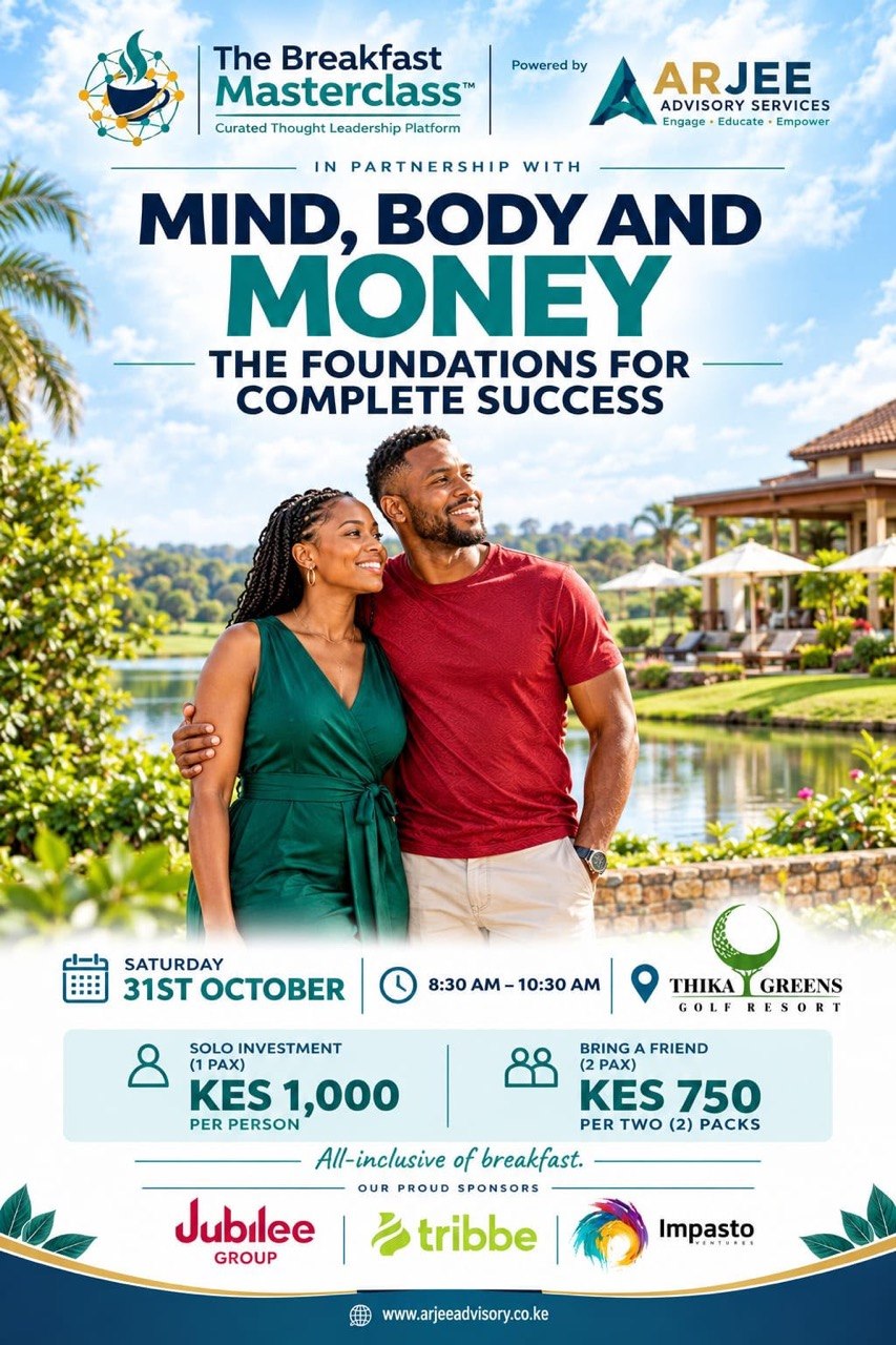 Event poster — Mind, Body and Money: The Foundations for Complete Success. Saturday 31 October, 8:30–10:30 AM, Thika Greens Golf Resort.